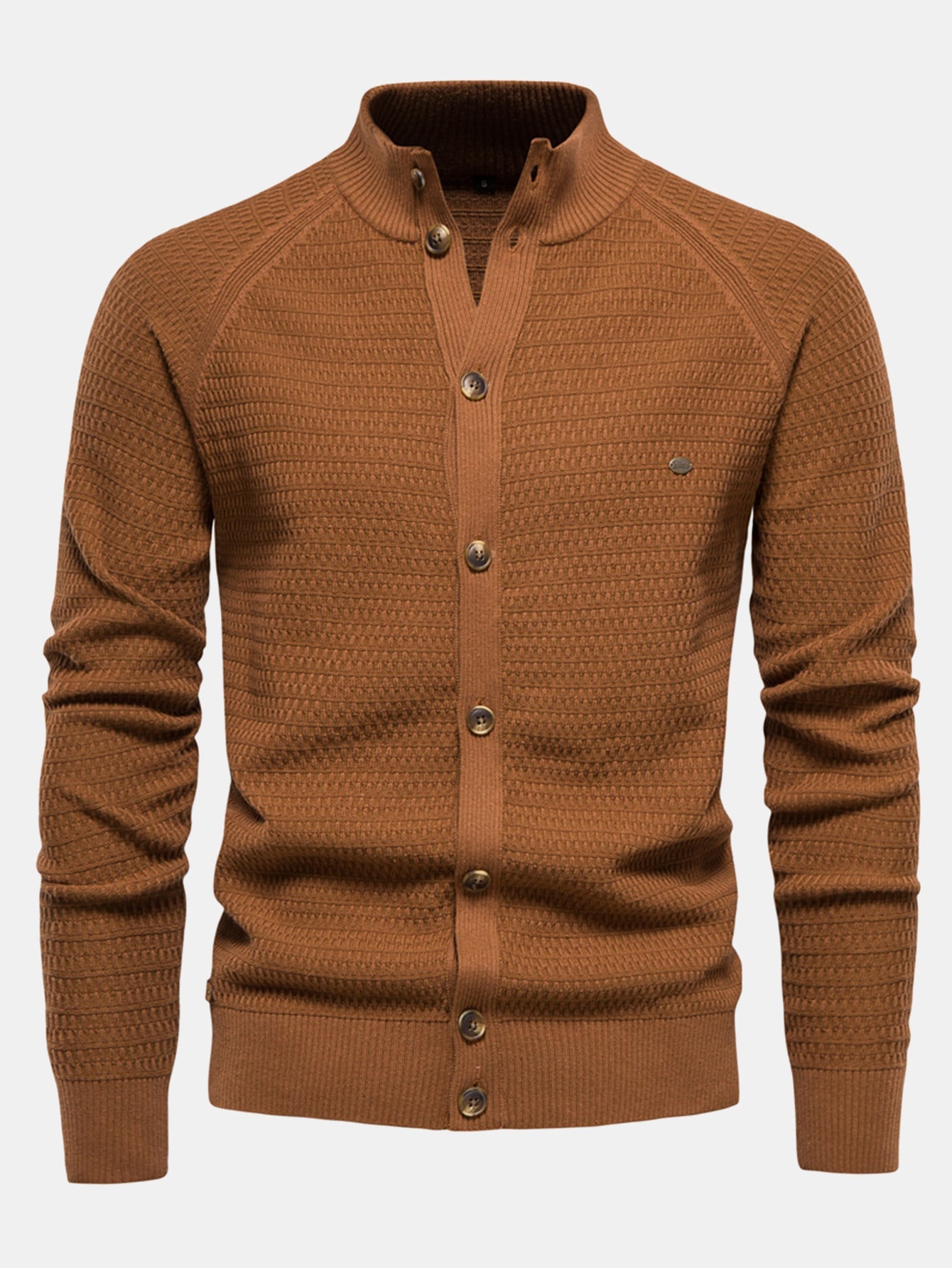 Textured Stand Collar Button Up Sweater