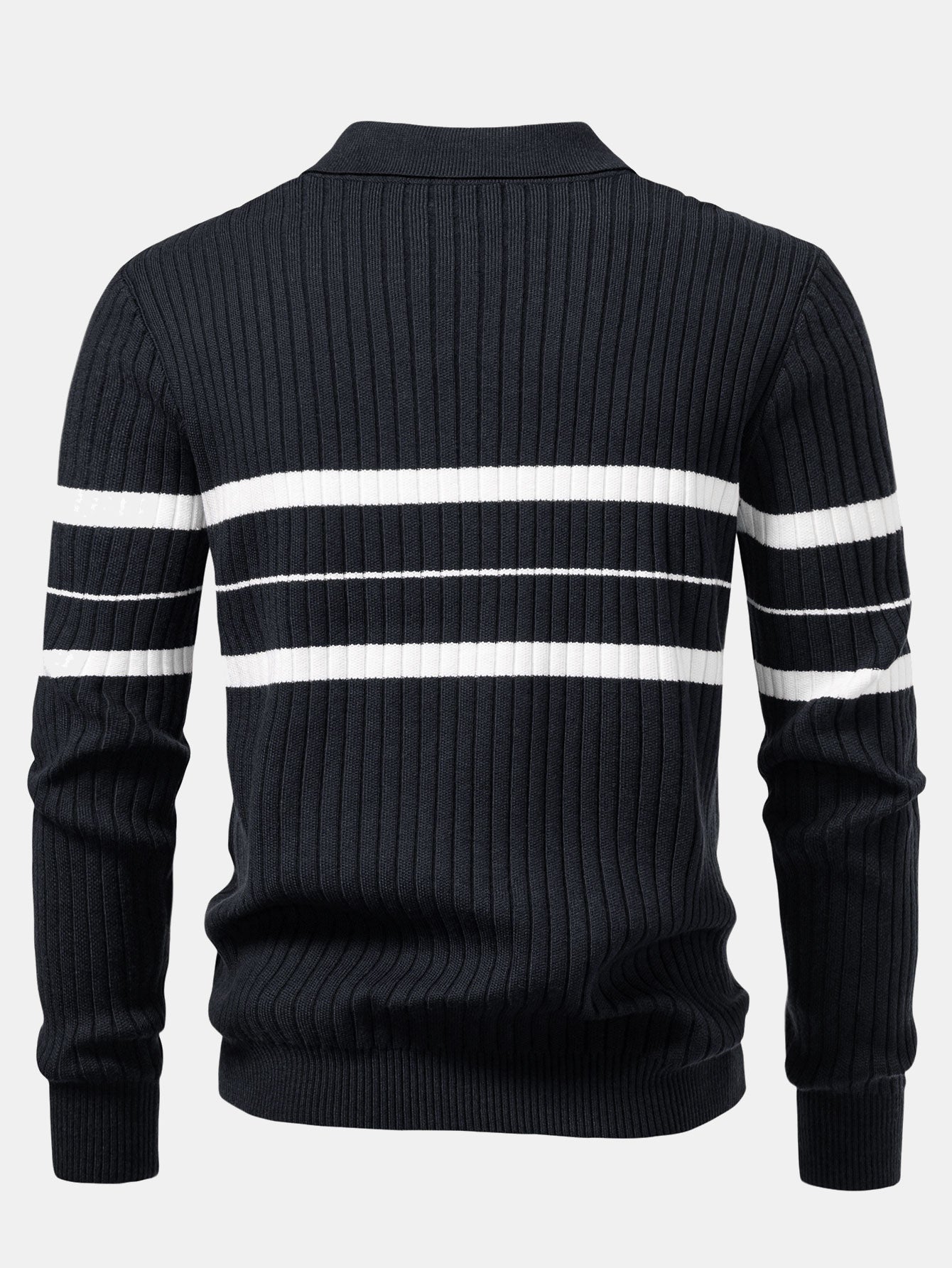 Stripe Zip Knit Ribbed Polo Shirt