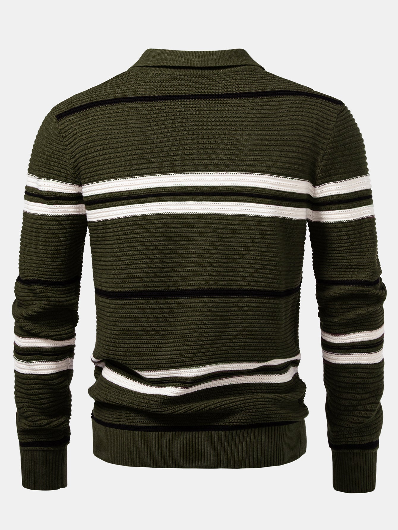 Striped Textured Zip Knit Polo Shirt