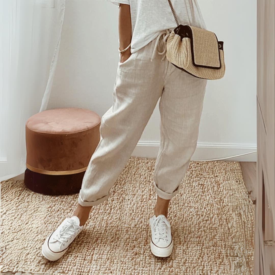 Women'S Cotton Linen Solid Color Casual Trousers