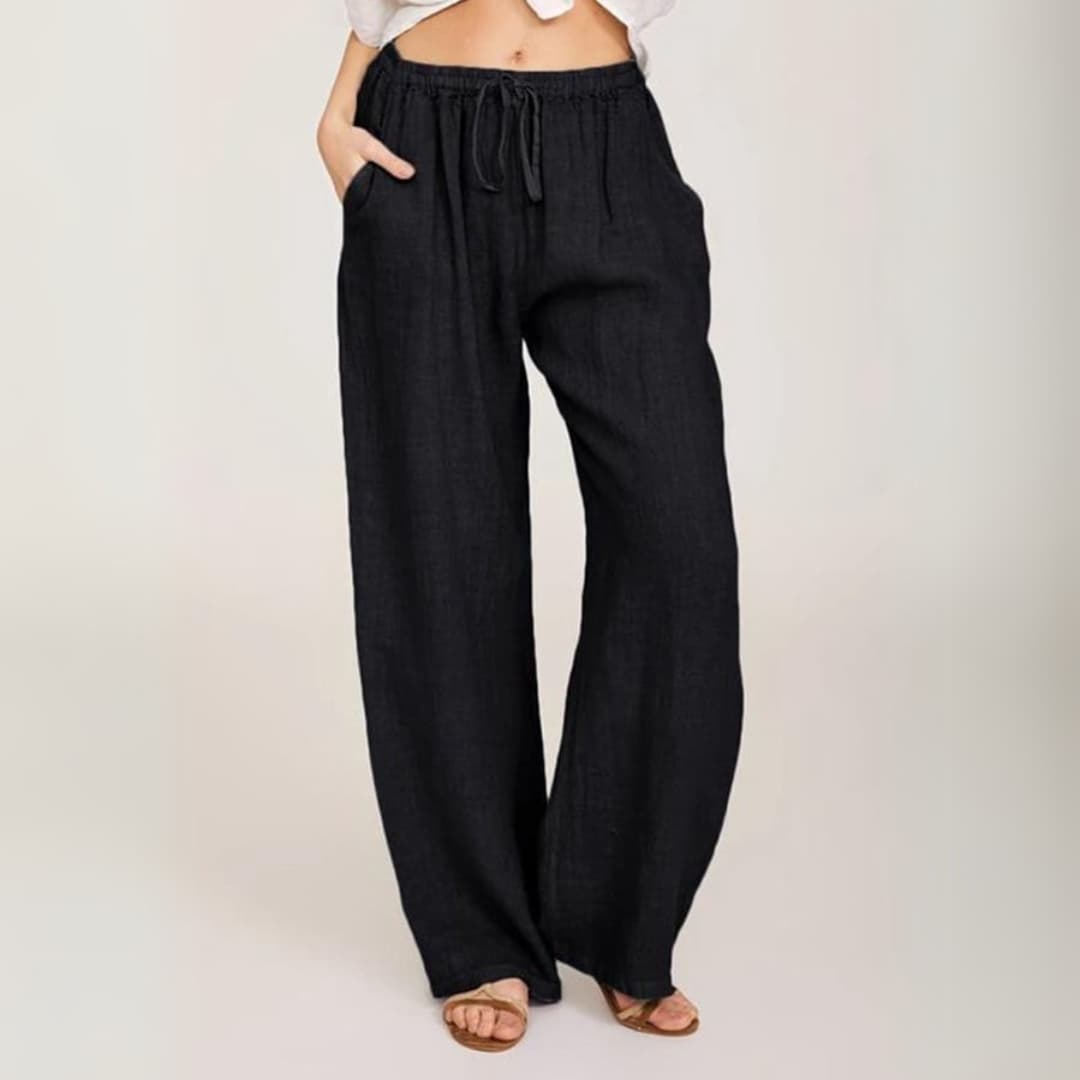 Women's Solid Cotton Linen Wide Leg Pants