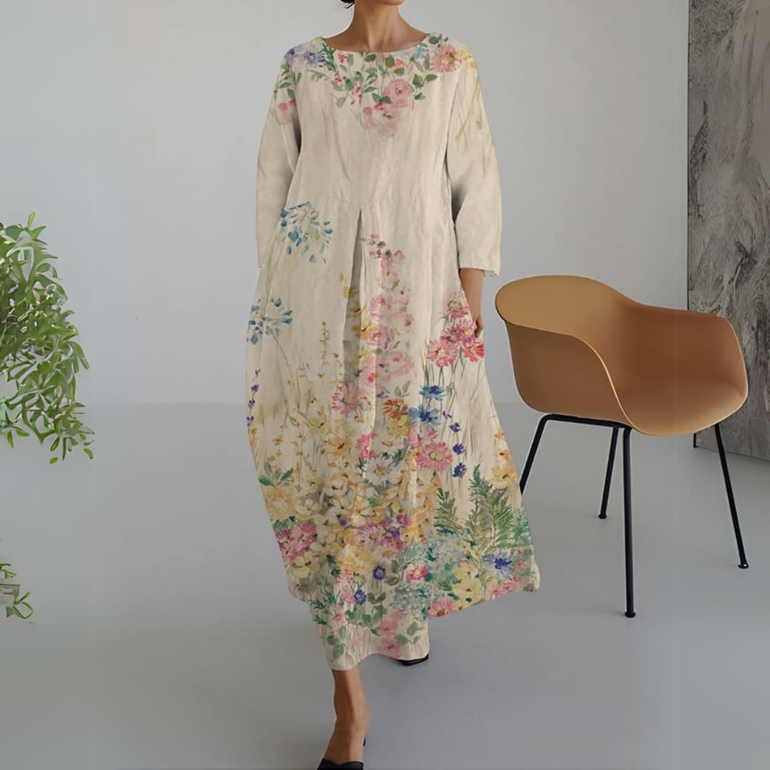 Women's Vintage Floral Print Casual Loose Dress