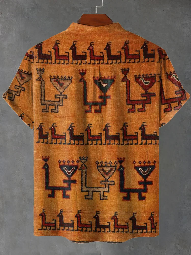 Lucas Vintage Gabbeh Tribal Beige-brown Pattern Art Print Casual Shirt
