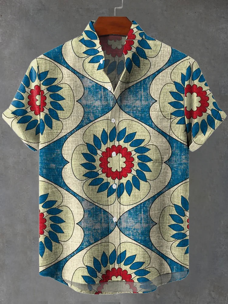 Miles Classic Vintage Tile Art Print Casual Shirt