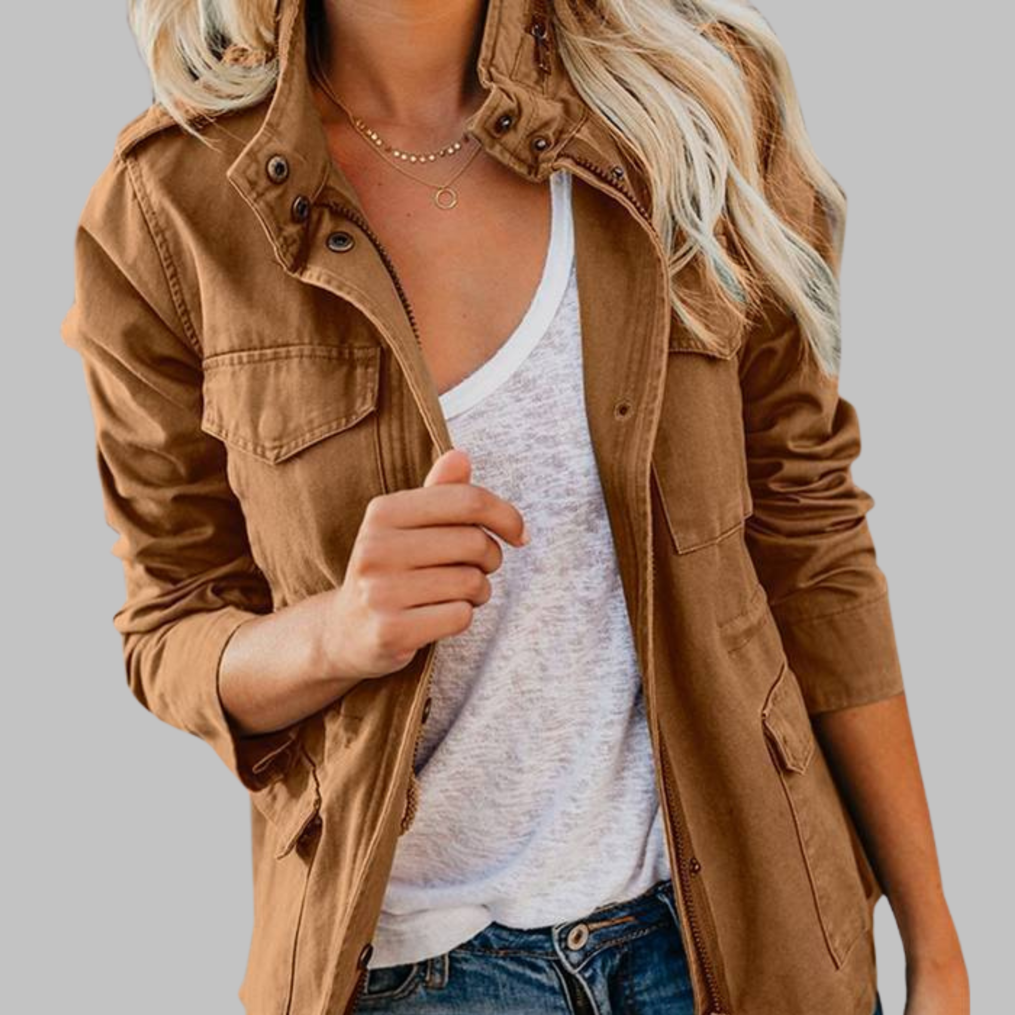OLGA – Vintage Military Jacket with Zipper and Buttons