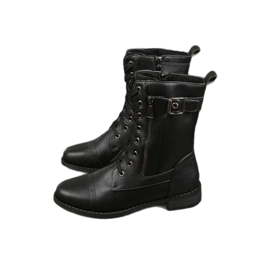 Orthopedic Women's Leather Boots with Round Toe and Side Zipper