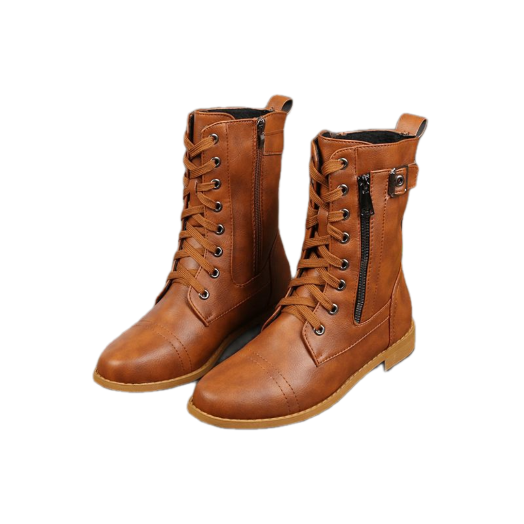 Orthopedic Women's Leather Boots with Round Toe and Side Zipper