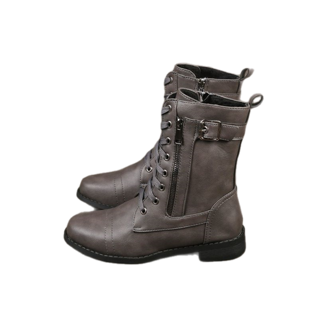 Orthopedic Women's Leather Boots with Round Toe and Side Zipper