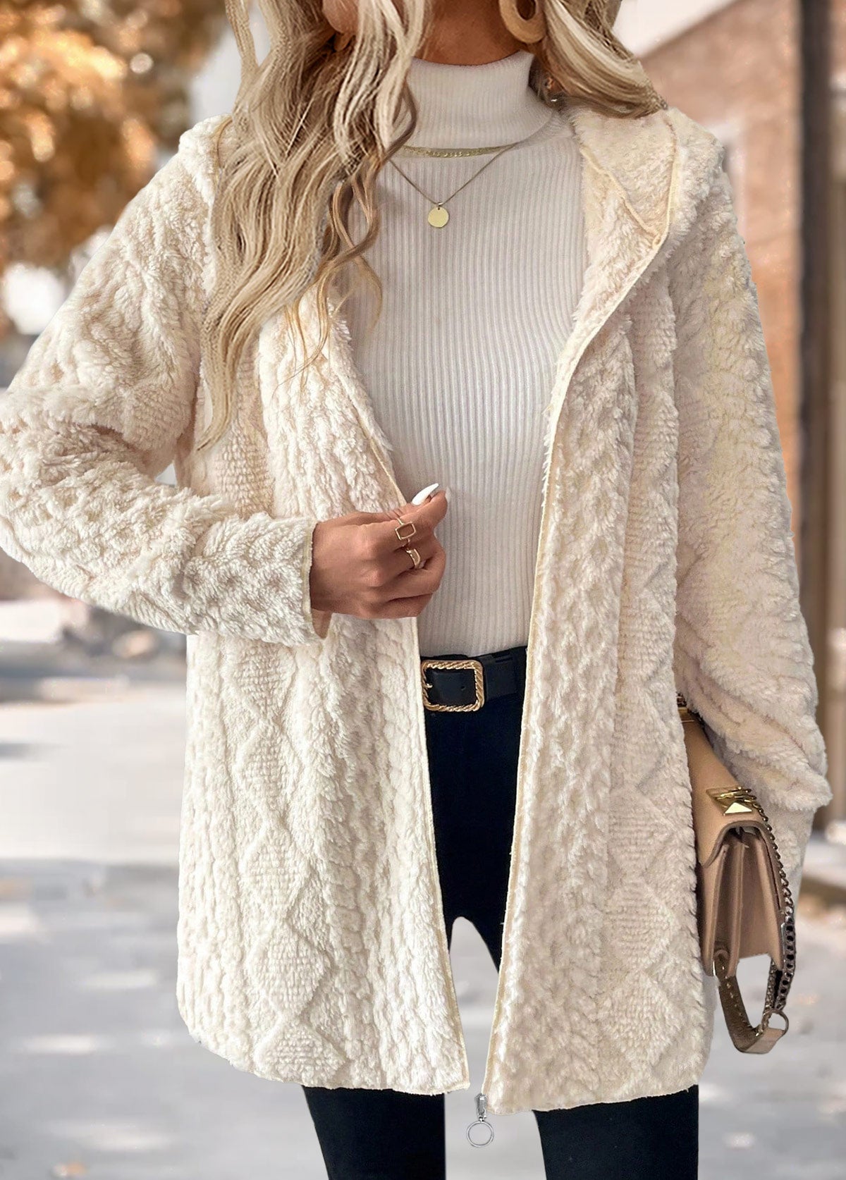 Long-Sleeve Hooded Coat with Belly Cover