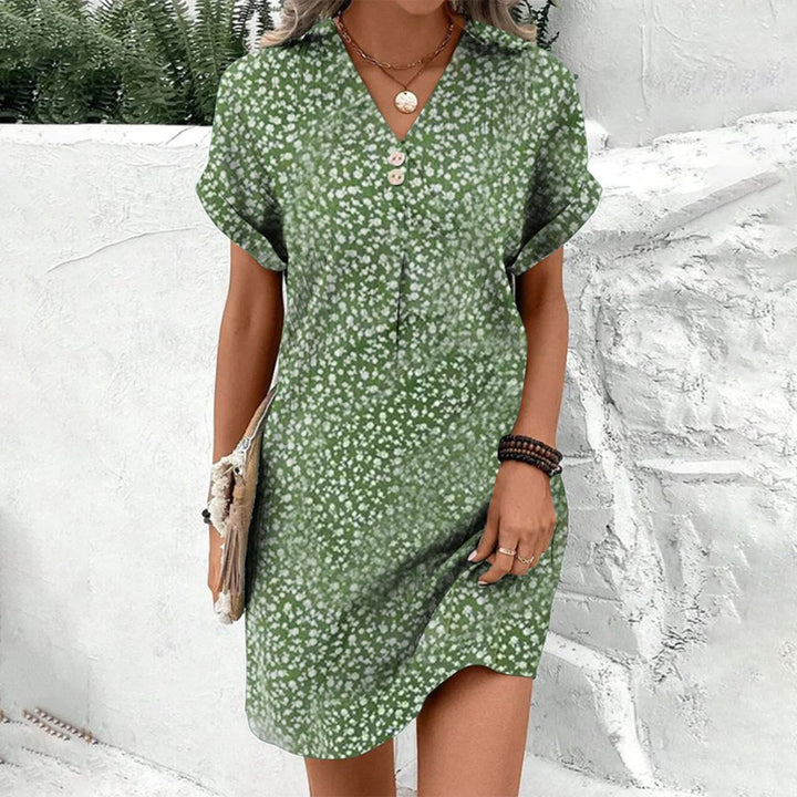 Green Short Sleeve V-Neck Mini Dress