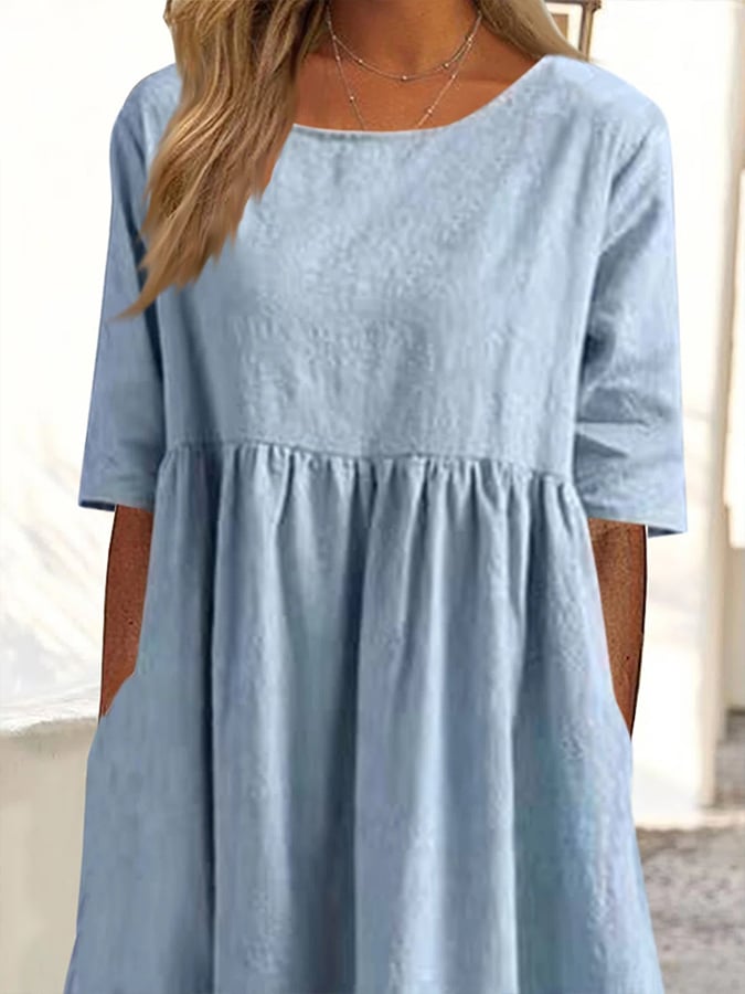 Women's Cotton Linen Cozy Vintage Dress