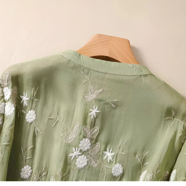 Amelia | Cotton Top with Embroidered Flowers