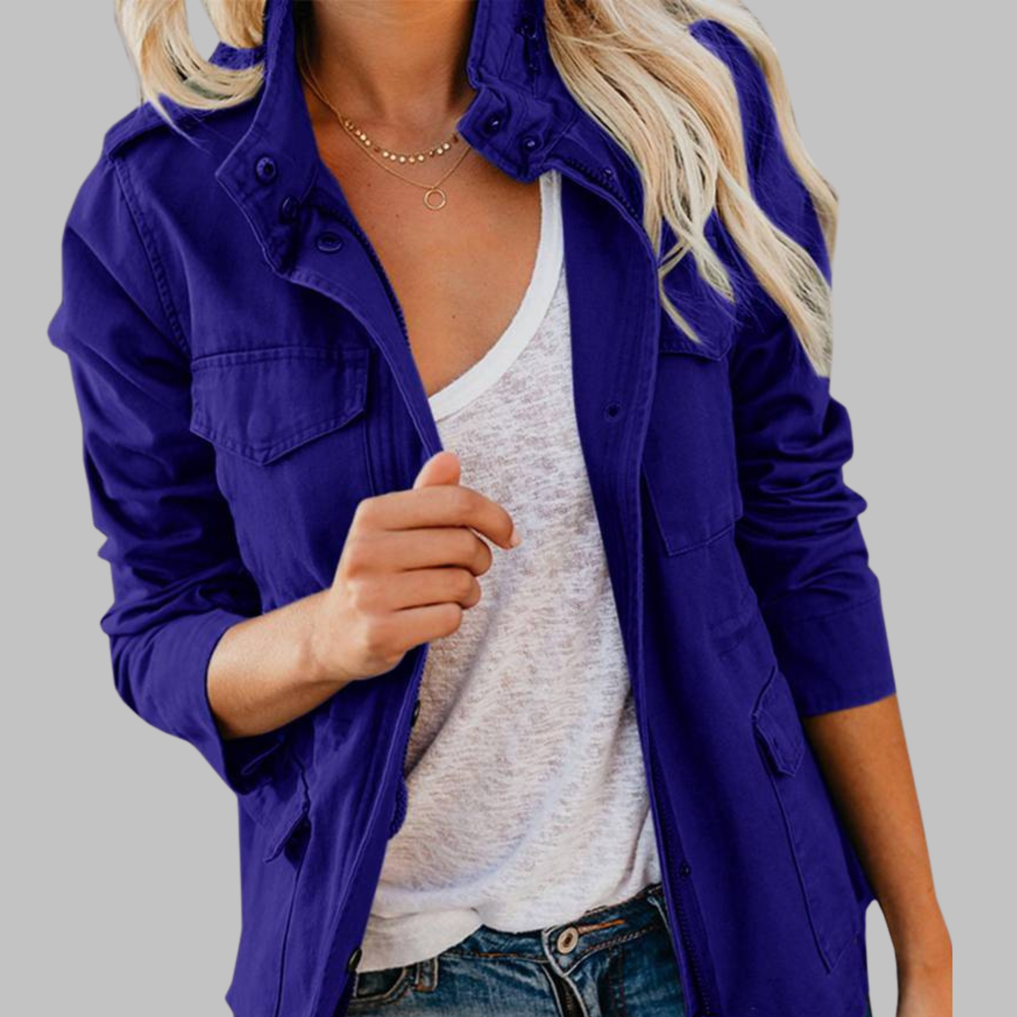 OLGA – Vintage Military Jacket with Zipper and Buttons
