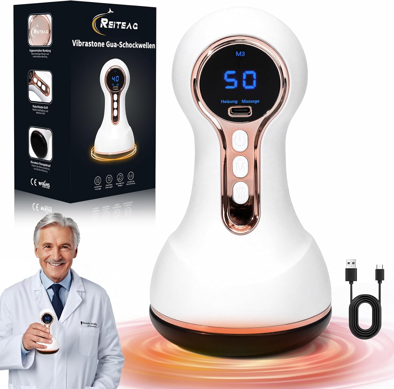 Ortho Masseur Sofela, Orthomasseur Sofela, Masseur Électrique pour Pieds, Jambes et Corps – Chauffage, Vibration et Soulagement Musculaire (Pro Vibrastone - Blanc)