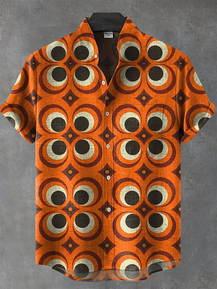 Liam Vintage Orange Ethnic Tribal Pattern Art Print Casual Shirt