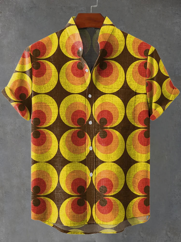 Harrison Vintage Brown Ethnic Tribal Pattern Art Print Casual Shirt