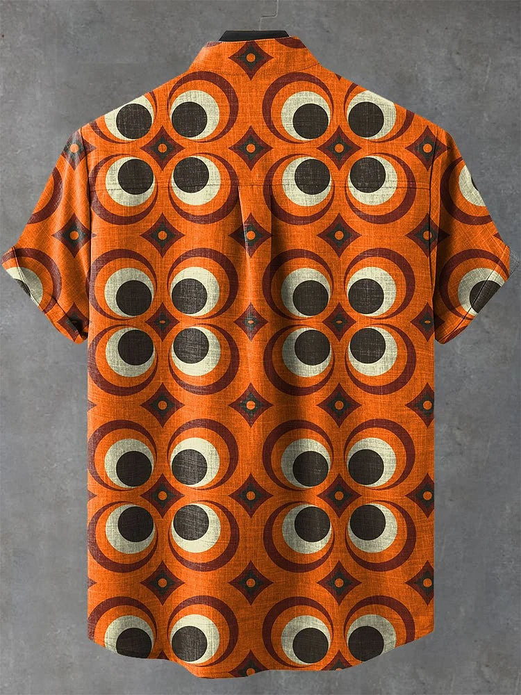 Liam Vintage Orange Ethnic Tribal Pattern Art Print Casual Shirt