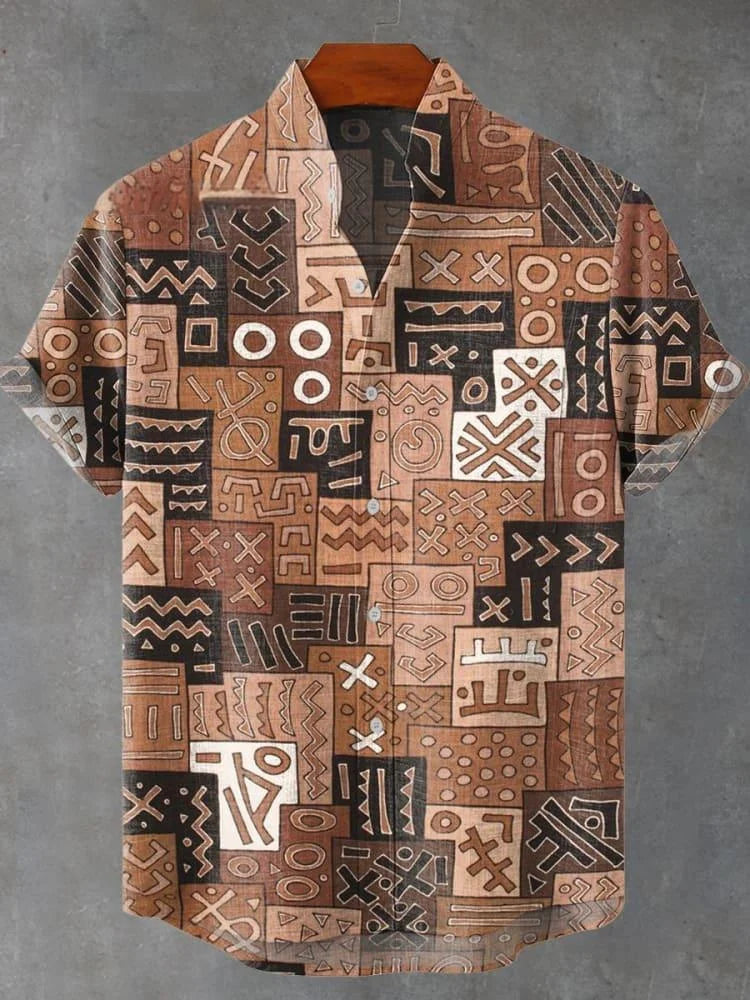Zachary Vintage African Ethnic Pattern Print Casual Shirt