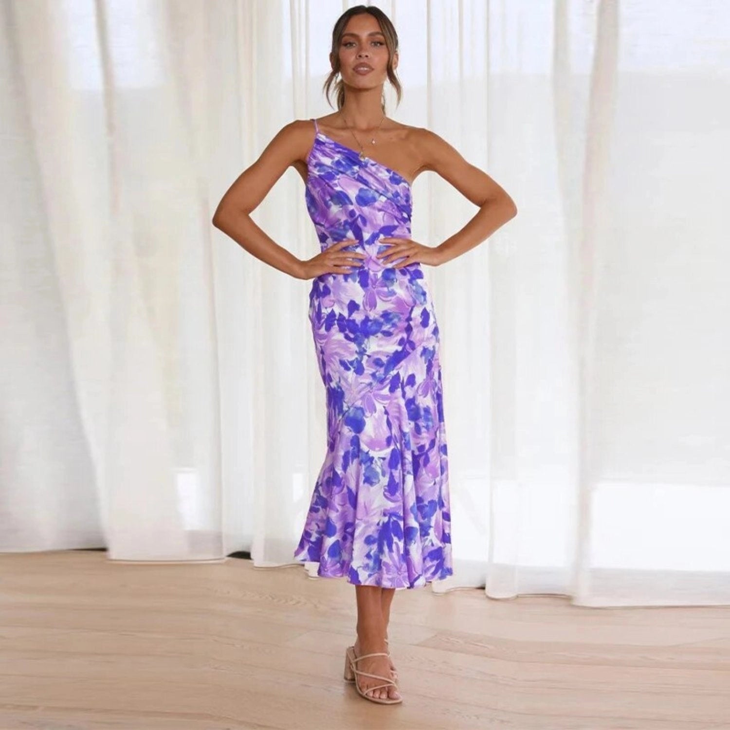 Sienna - Asymmetric floral maxi dress for women