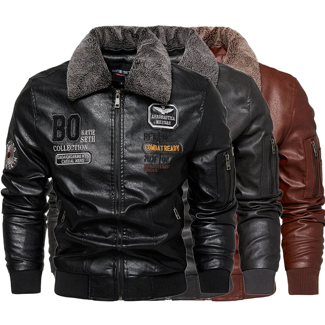 Raphaël™ - Black Aviator Jacket with Fur Collar