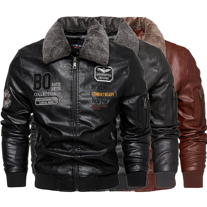 Raphaël™ - Black Aviator Jacket with Fur Collar