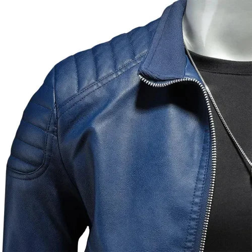 Maxime™ - Elegant Blue Biker Jacket