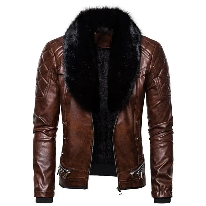 Thiago™ - Brown Aviator Jacket with Black Fur Collar