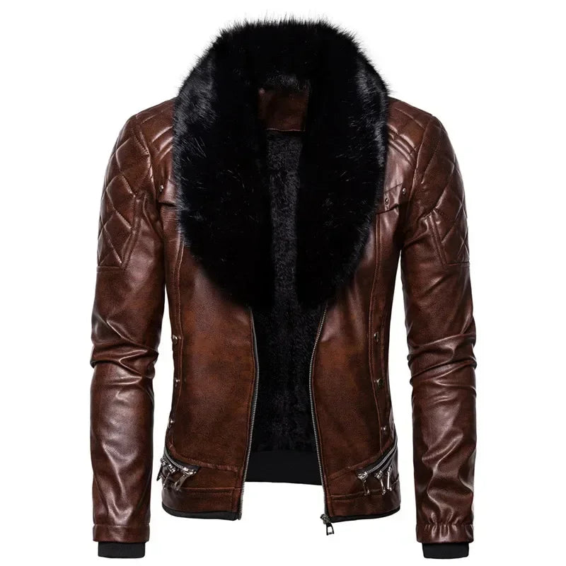 Thiago™ - Brown Aviator Jacket with Black Fur Collar