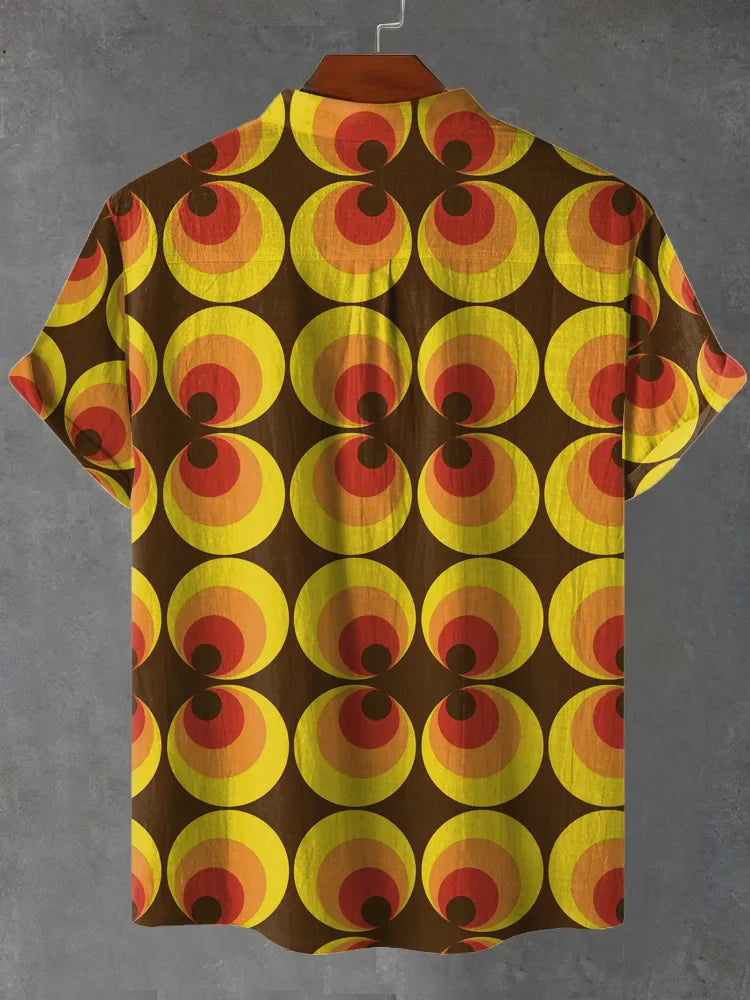 Harrison Vintage Brown Ethnic Tribal Pattern Art Print Casual Shirt
