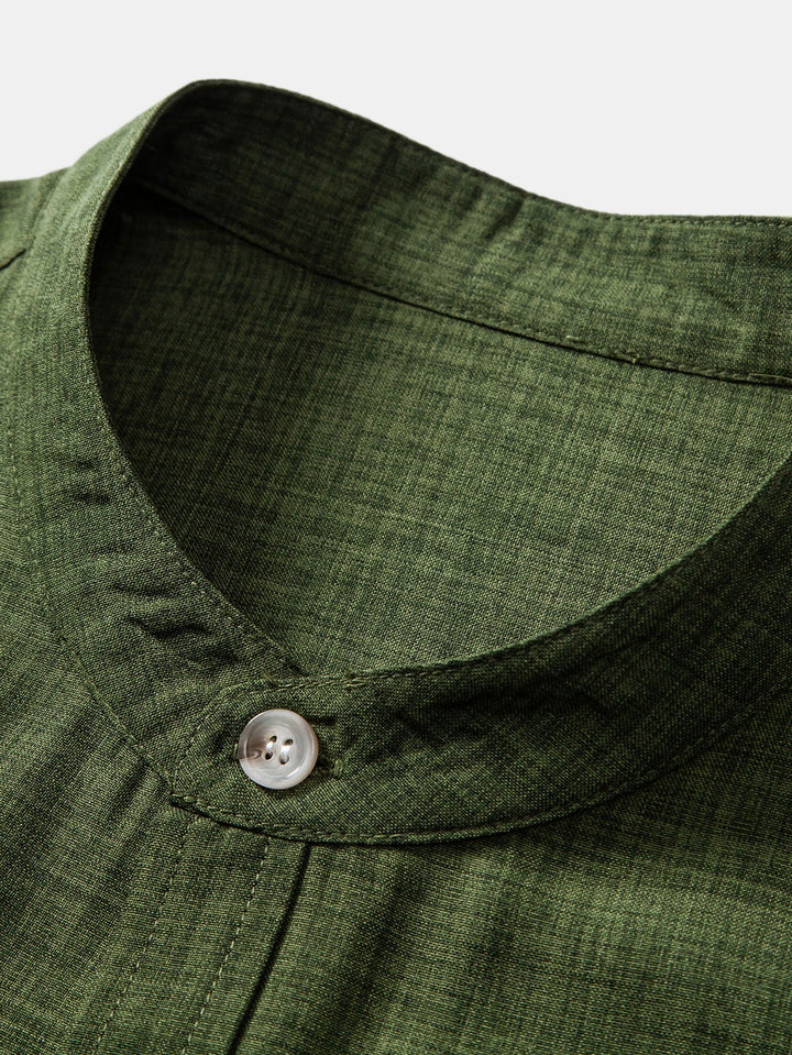 Shortd Collar Shirt & Straight Leg Linen Pants Sleeve Stan