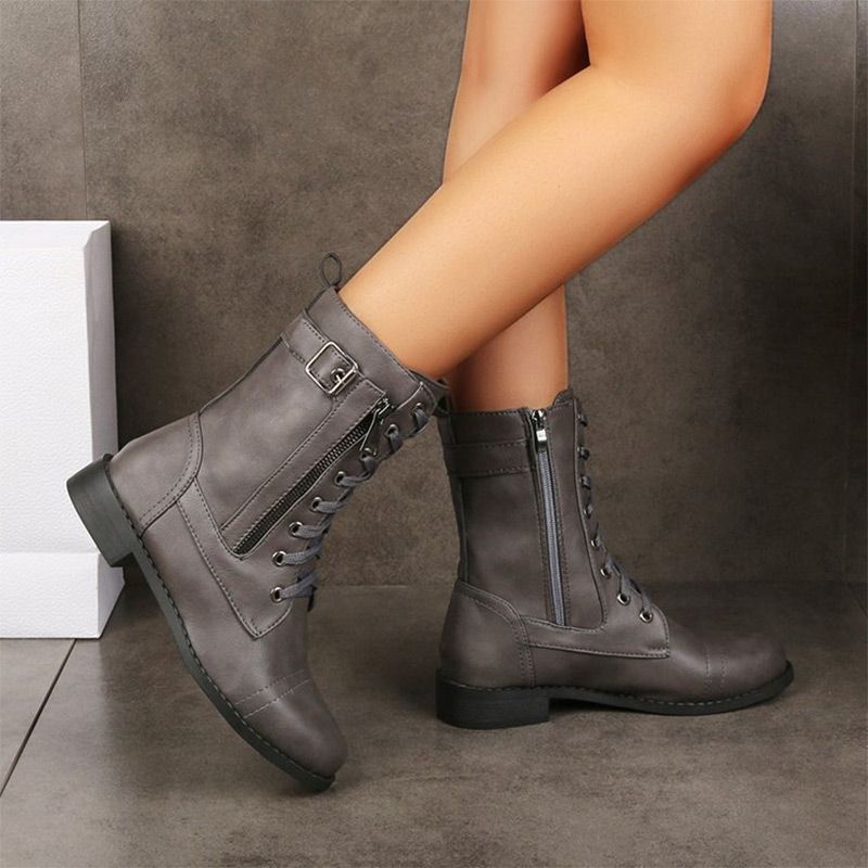Orthopedic Women's Leather Boots with Round Toe and Side Zipper