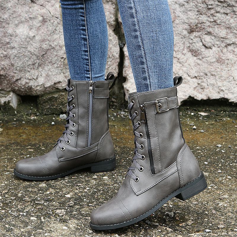 Orthopedic Women's Leather Boots with Round Toe and Side Zipper