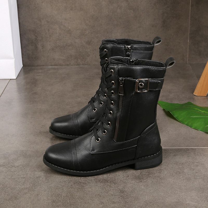 Orthopedic Women's Leather Boots with Round Toe and Side Zipper