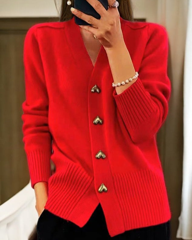 Adele Elegant Heart Button Cardigan